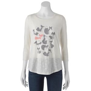 Petite Sonoma Goods For Life® Printed Slubbed Tee 3/4 Sleeve Pearl Fox Graphic